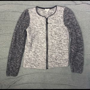TALBOTS Size Small Petite Women’s ZIP-SWEATER Jacket, Charcoal & Ivory Shimmer